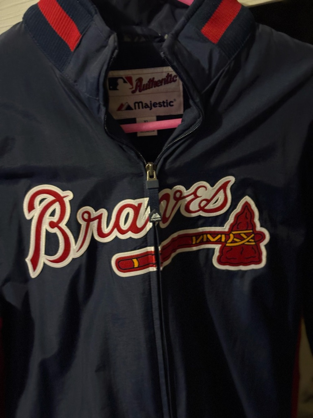 Majestic Navy and Red MLB Logo Pullover